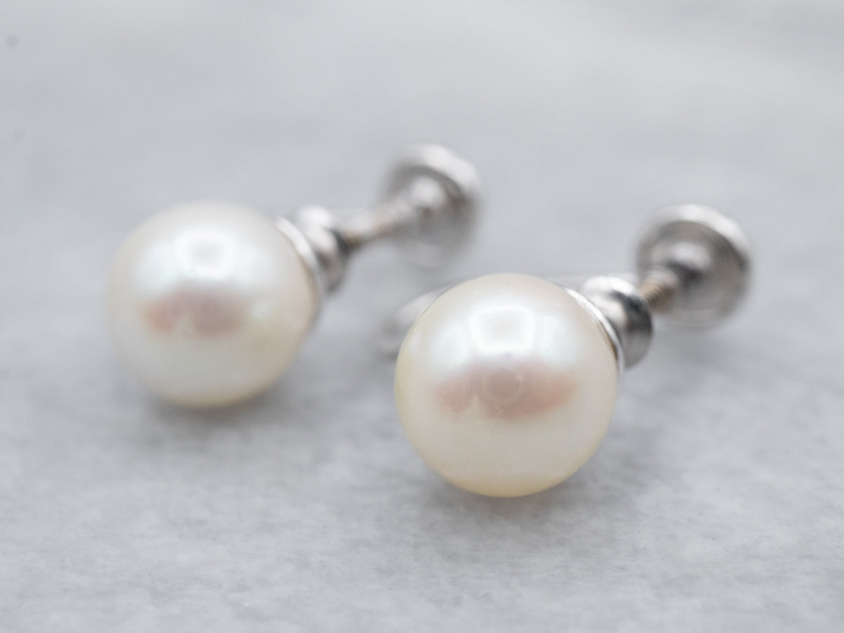 Vintage Pearl Screw Back Earrings
