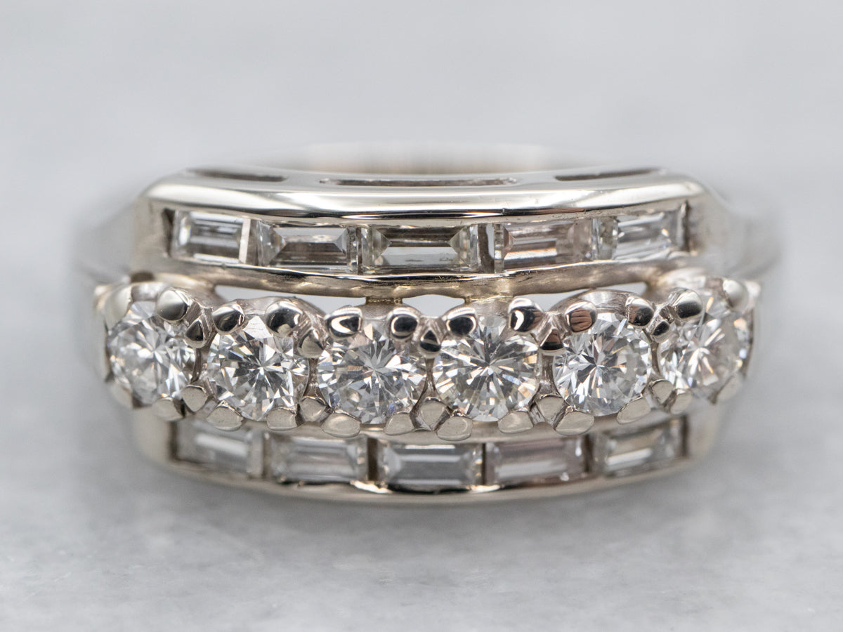 Triple Row Round and Baguette Diamond Band