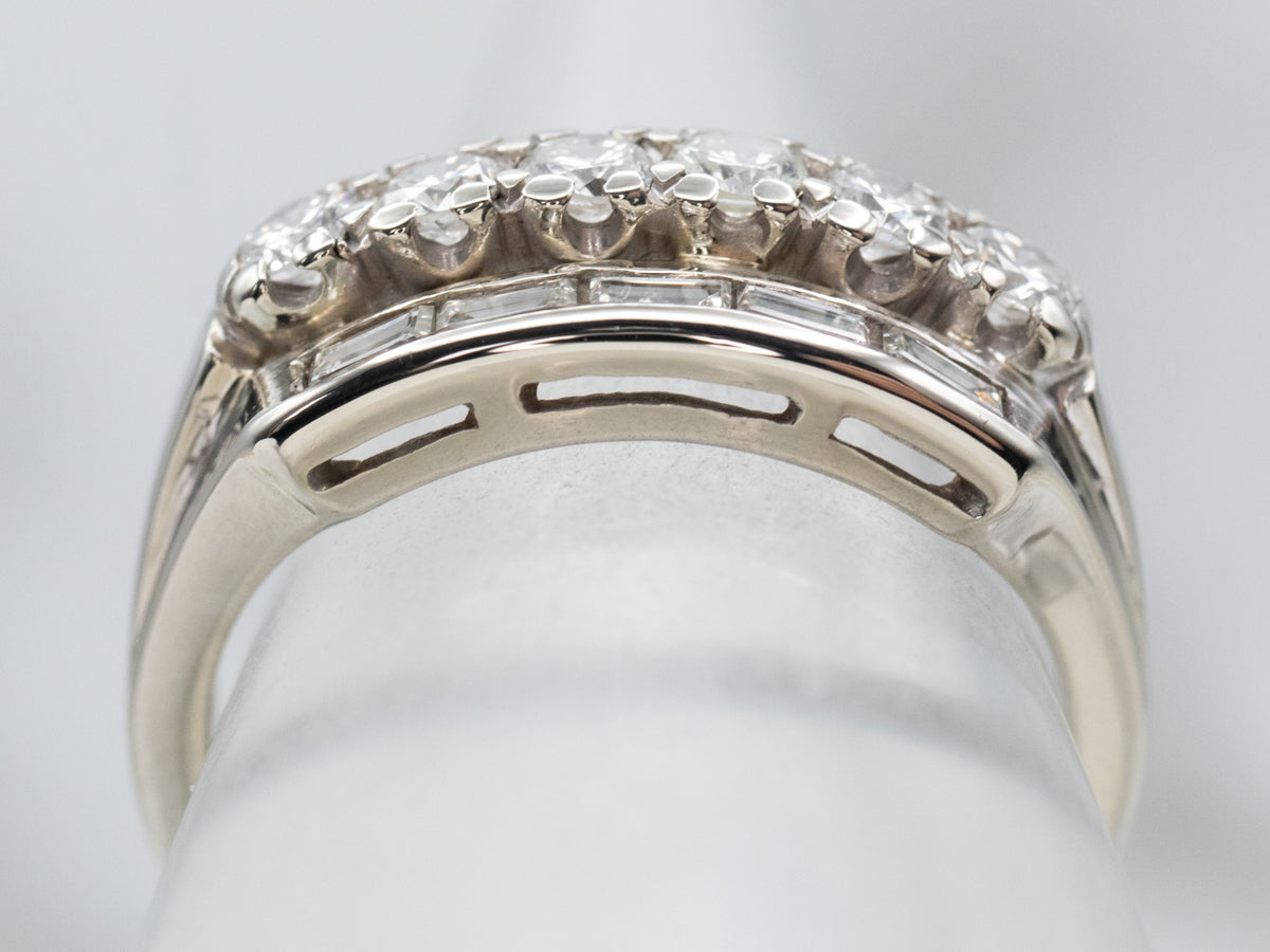 Triple Row Round and Baguette Diamond Band