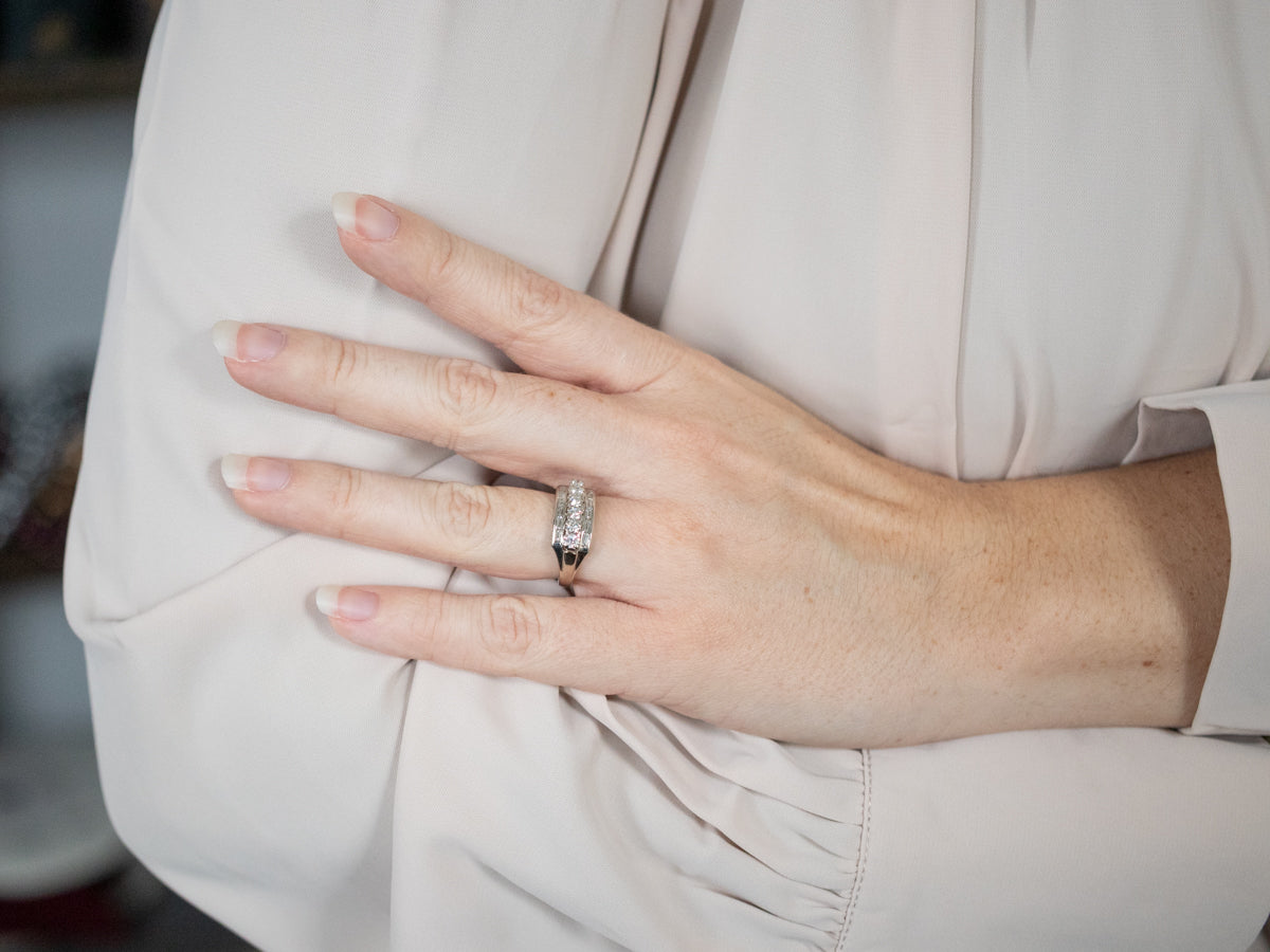 Triple Row Round and Baguette Diamond Band