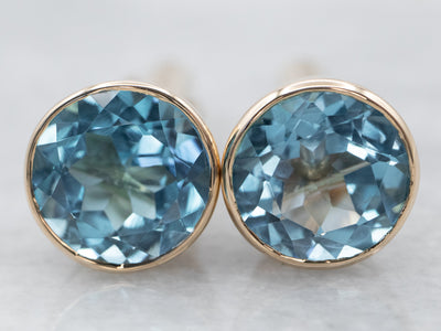 Gold Blue Topaz Gemstone Cufflinks