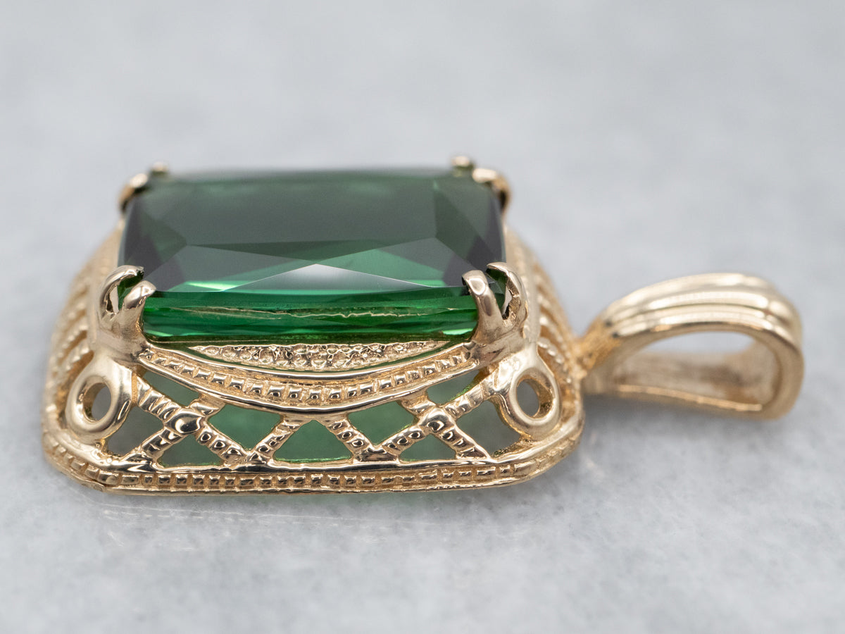 Gold Green Tourmaline Solitaire Pendant