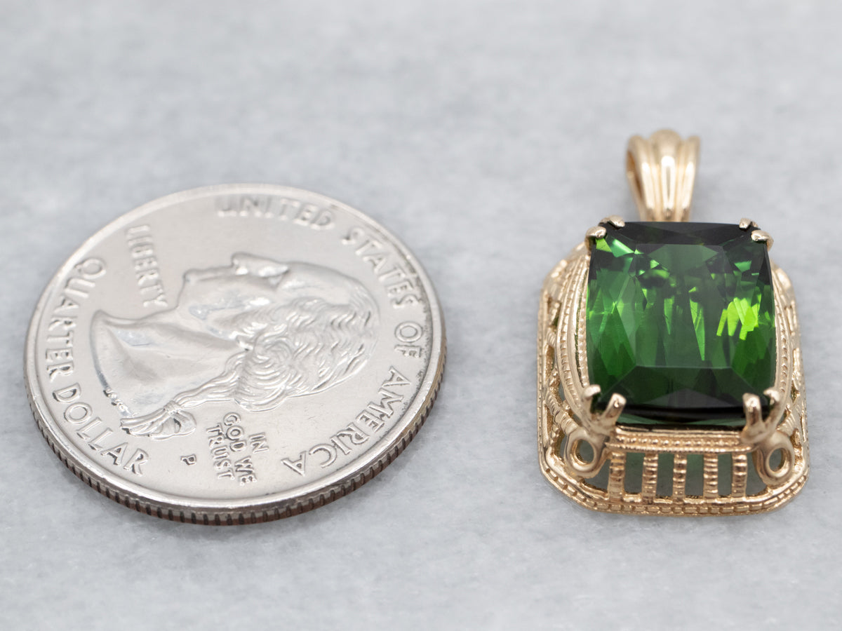 Gold Green Tourmaline Solitaire Pendant