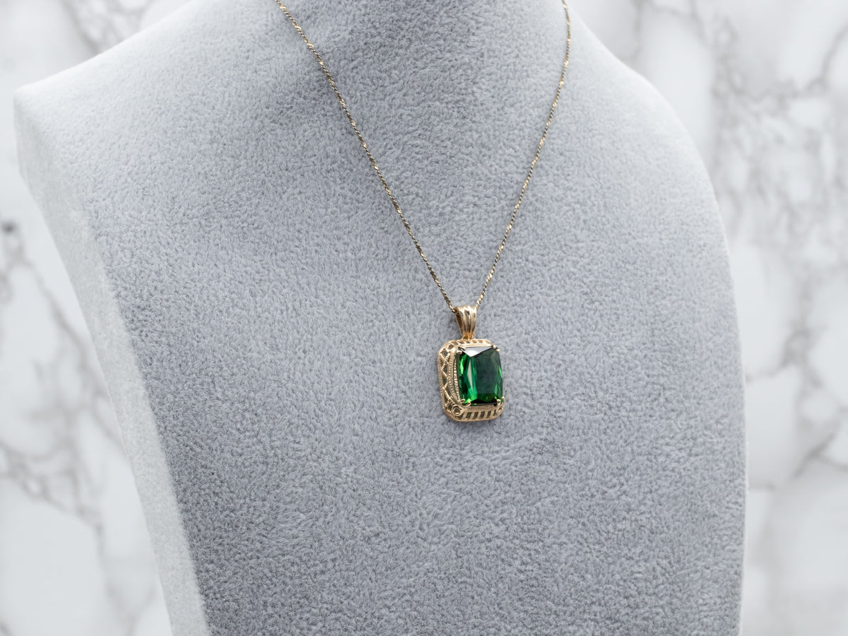 Gold Green Tourmaline Solitaire Pendant