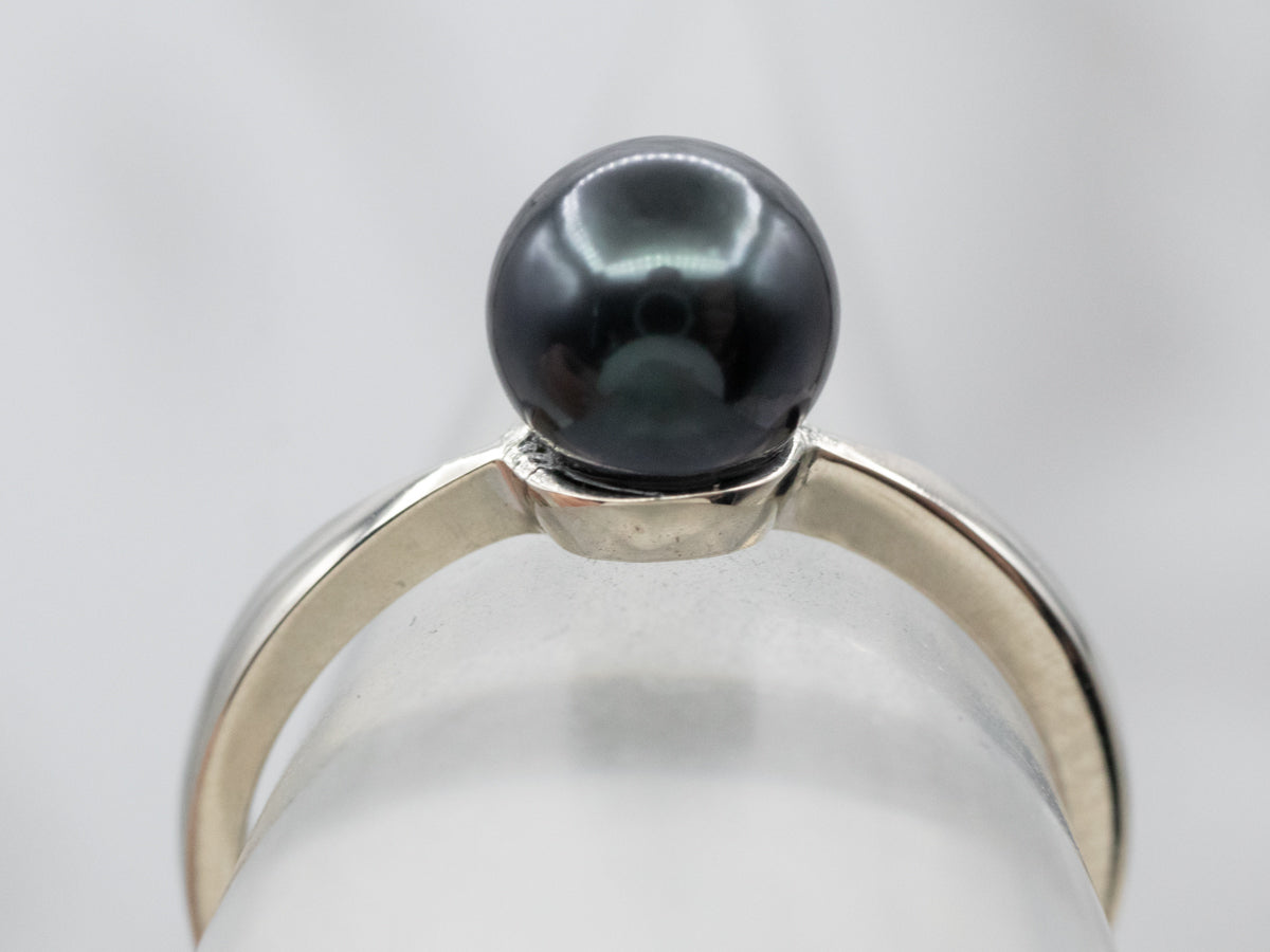 Minimalist Black Pearl Solitaire Ring