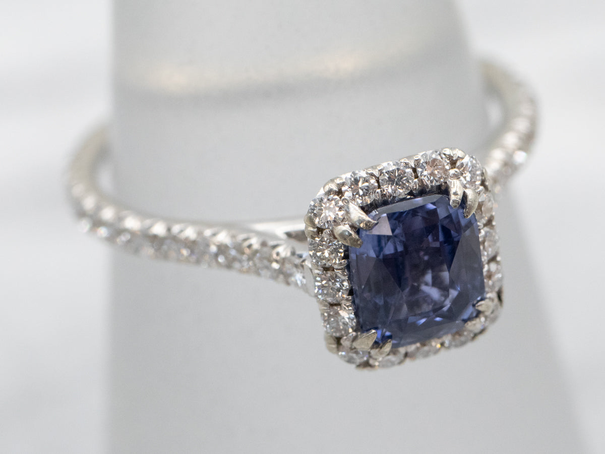 Purple Sapphire Diamond Halo Ring