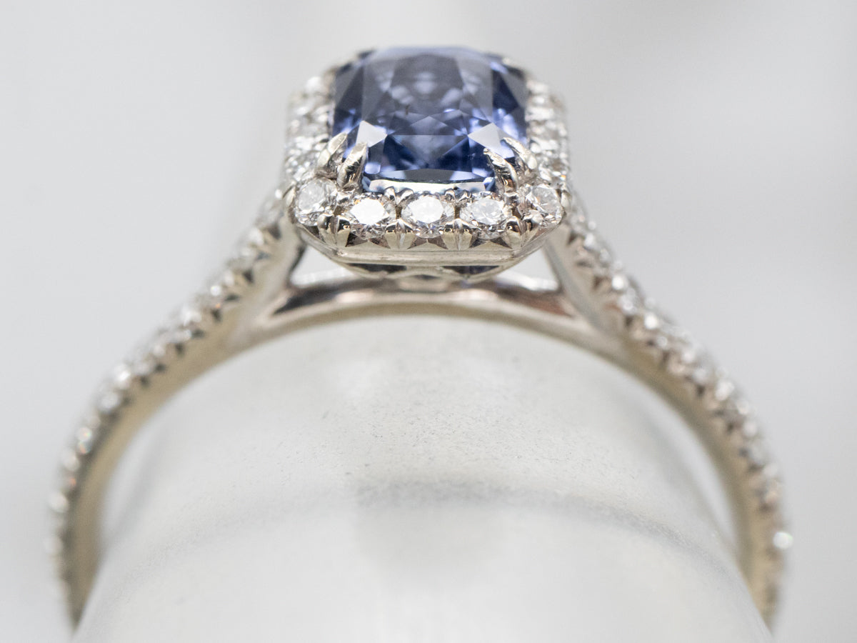 Purple Sapphire Diamond Halo Ring