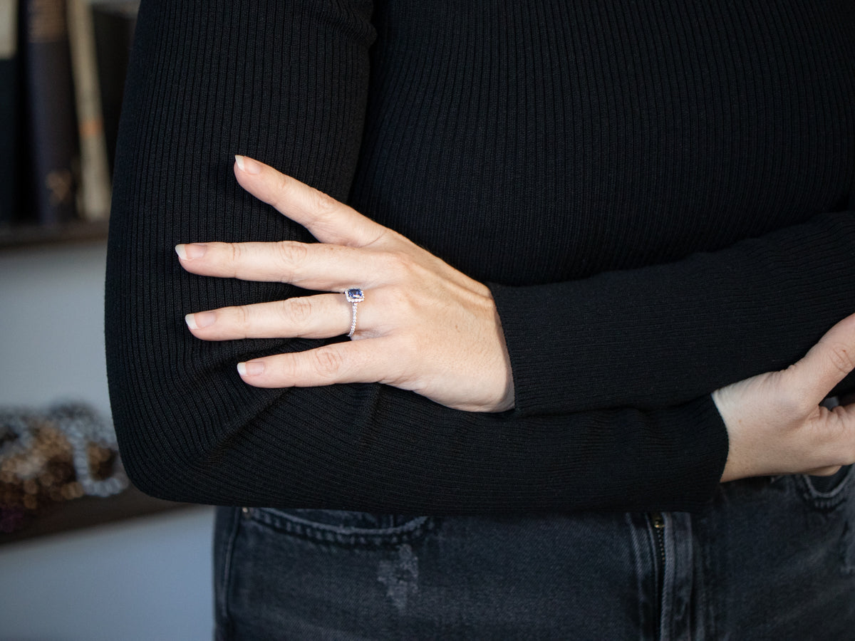 Purple Sapphire Diamond Halo Ring