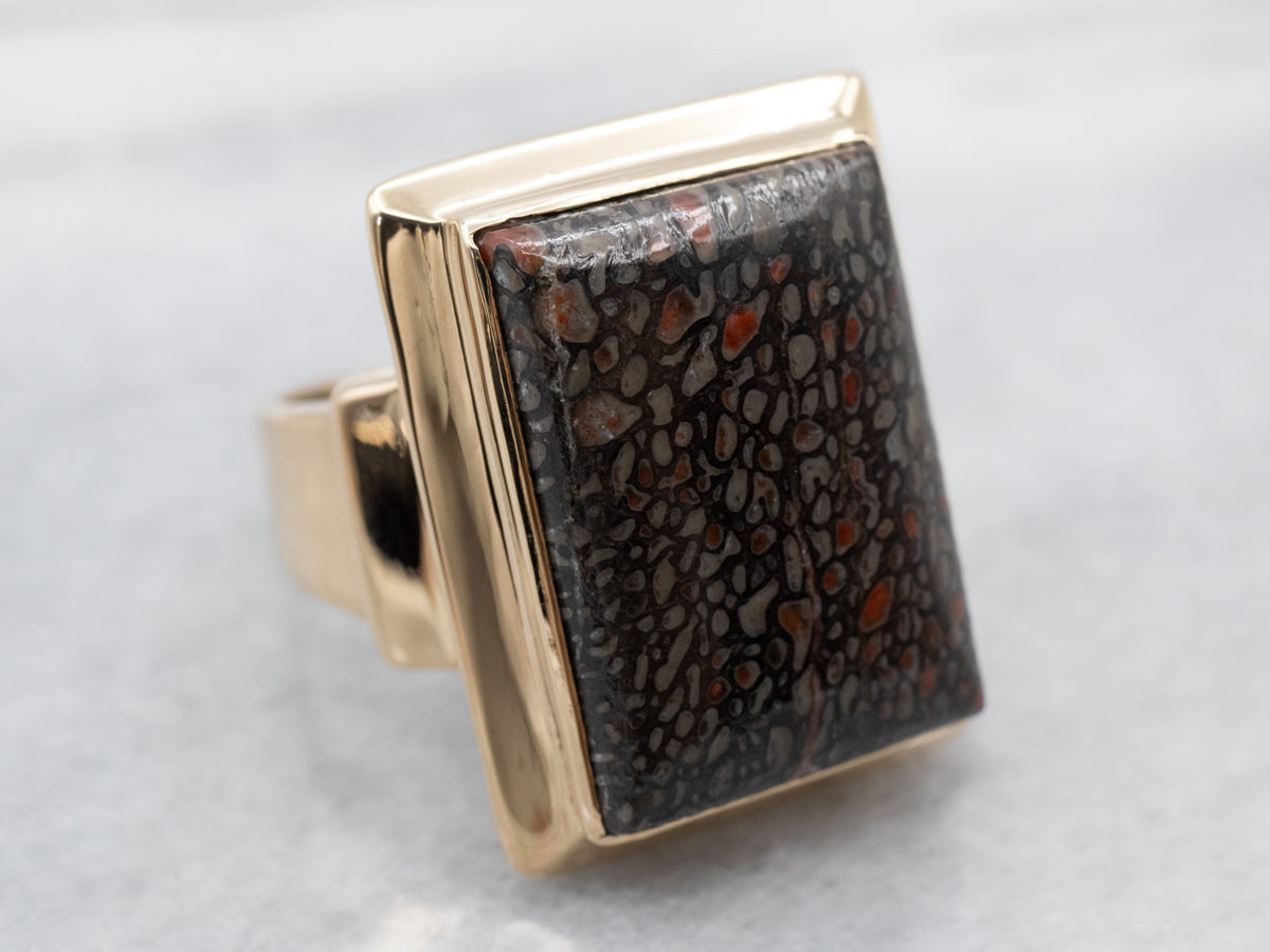 Anillo vintage con cabujón de hueso de dinosaurio para hombre