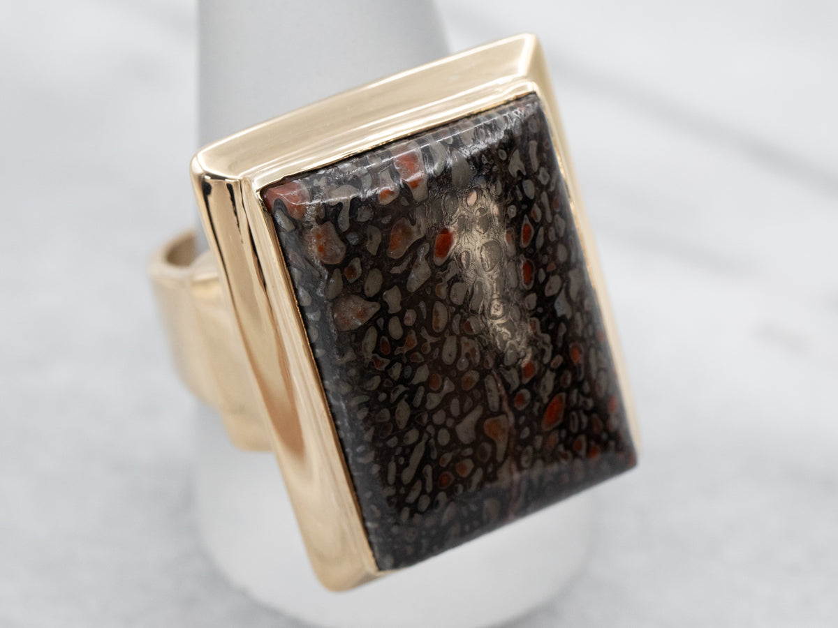 Anillo vintage con cabujón de hueso de dinosaurio para hombre