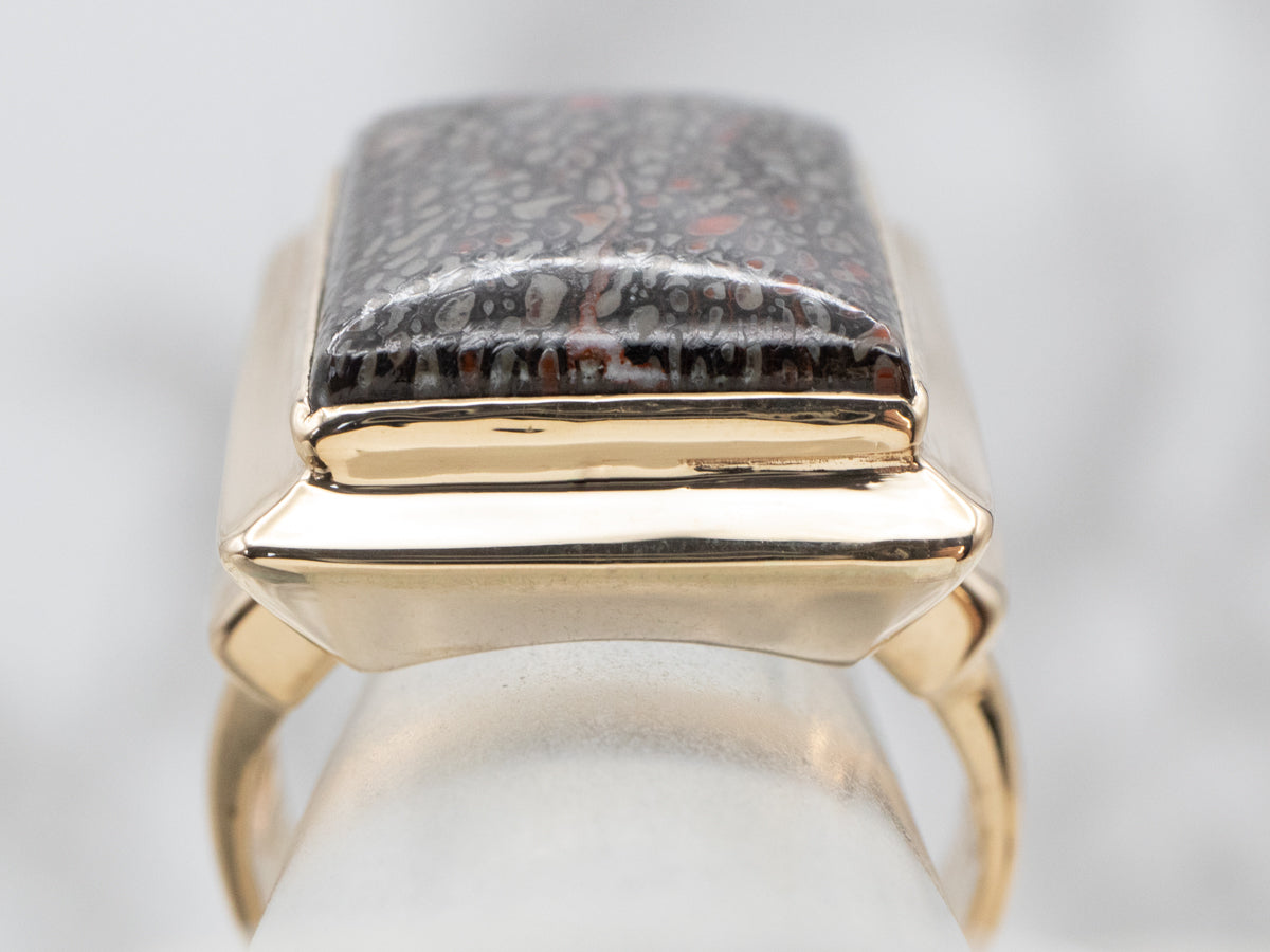 Anillo vintage con cabujón de hueso de dinosaurio para hombre