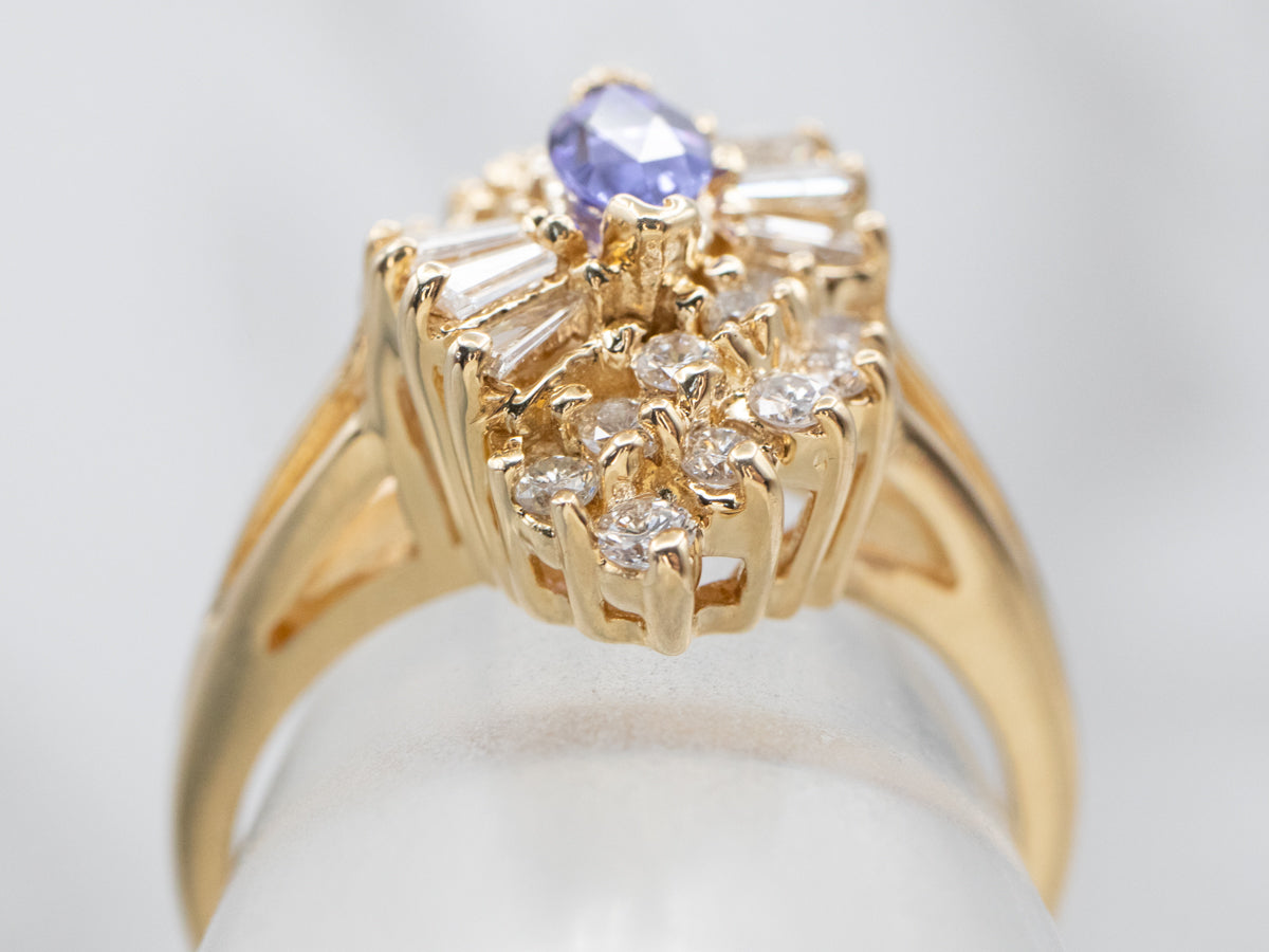 Marquise Tanzanite and Diamond Cluster Ring