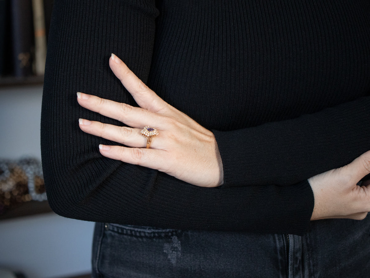 Marquise Tanzanite and Diamond Cluster Ring