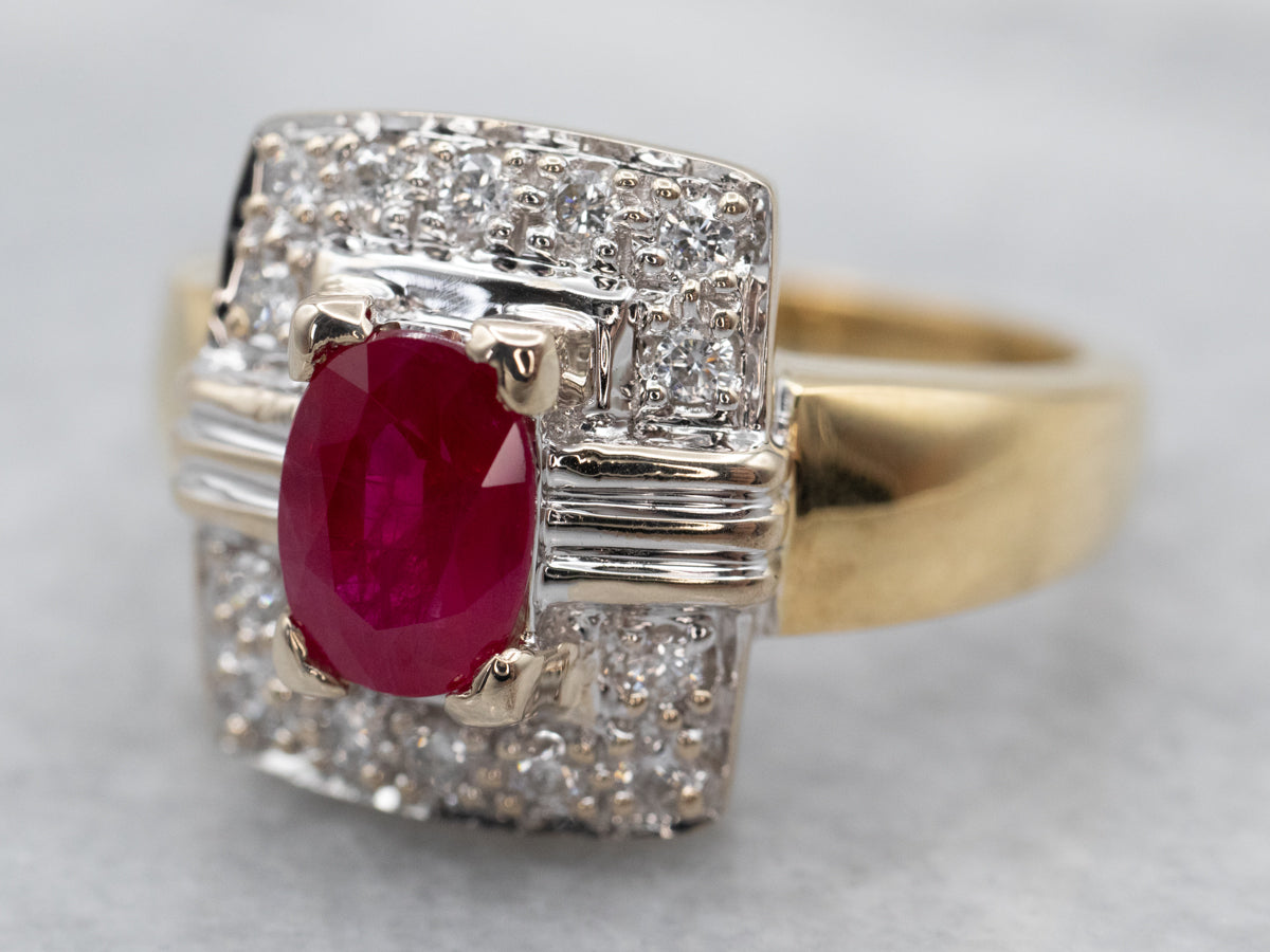Modern GIA Burmese Natural Ruby and Diamond Engagement Ring