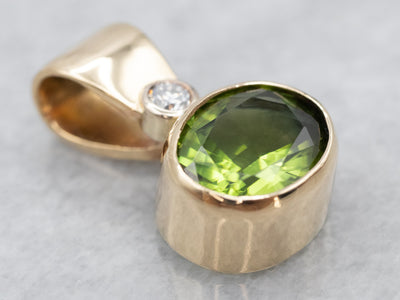 Sleek Gold Green Tourmaline and Diamond Pendant