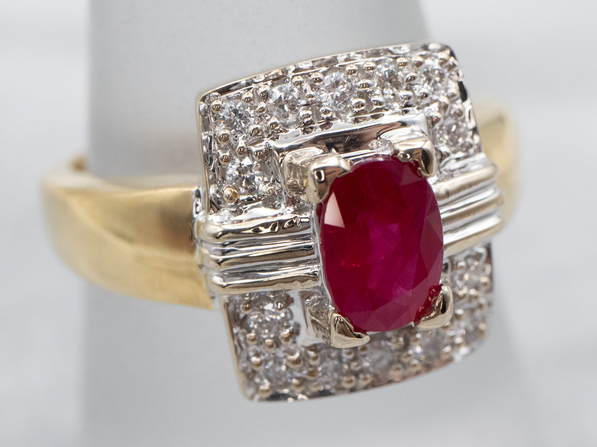 Modern GIA Burmese Natural Ruby and Diamond Engagement Ring