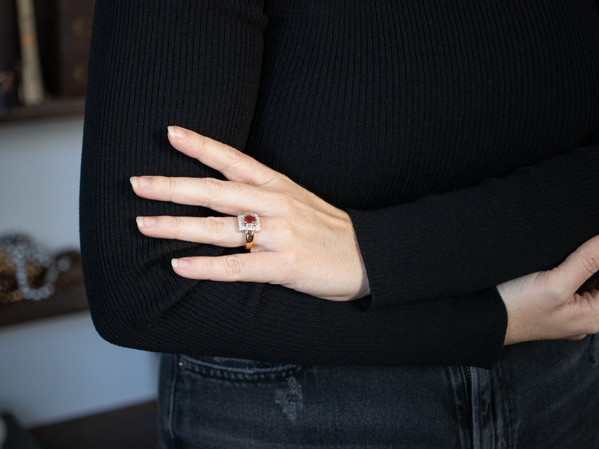 Modern GIA Burmese Natural Ruby and Diamond Engagement Ring