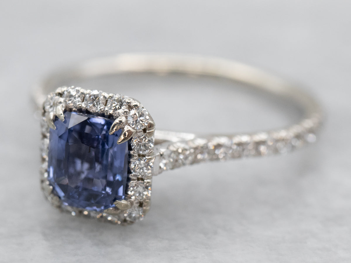 Purple Sapphire Diamond Halo Ring