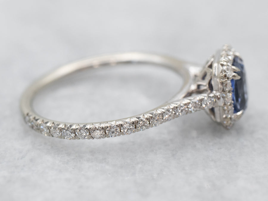 Purple Sapphire Diamond Halo Ring