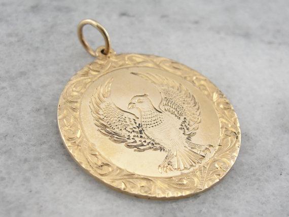 German Eagle Hand Engraved Medallion Pendant