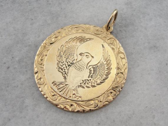 German Eagle Hand Engraved Medallion Pendant