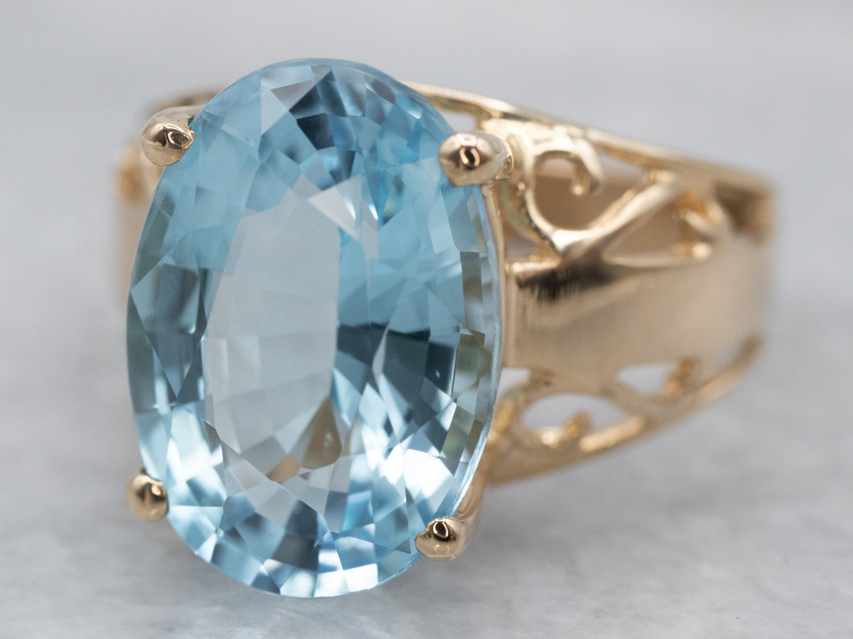 Gold Blue Topaz Filigree Ring