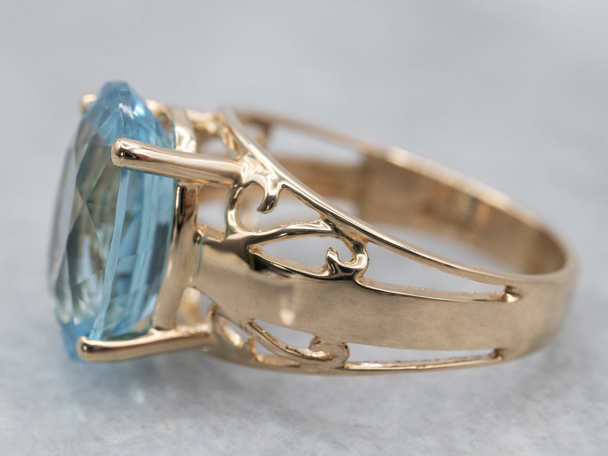 Gold Blue Topaz Filigree Ring