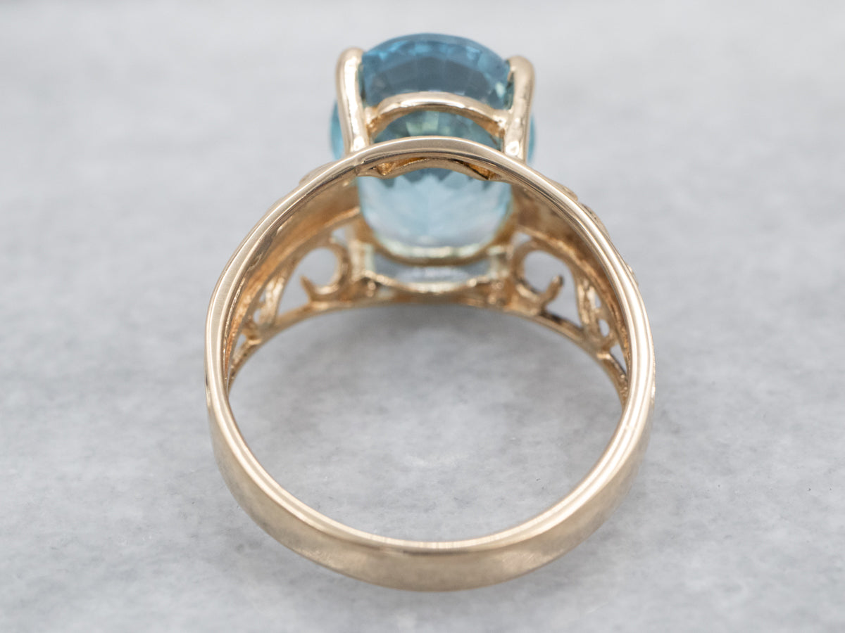 Gold Blue Topaz Filigree Ring