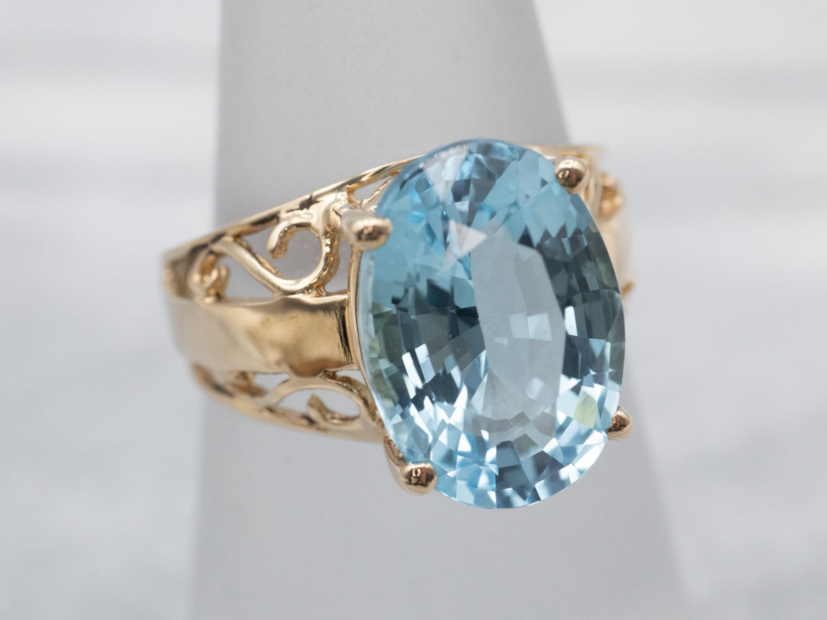Gold Blue Topaz Filigree Ring