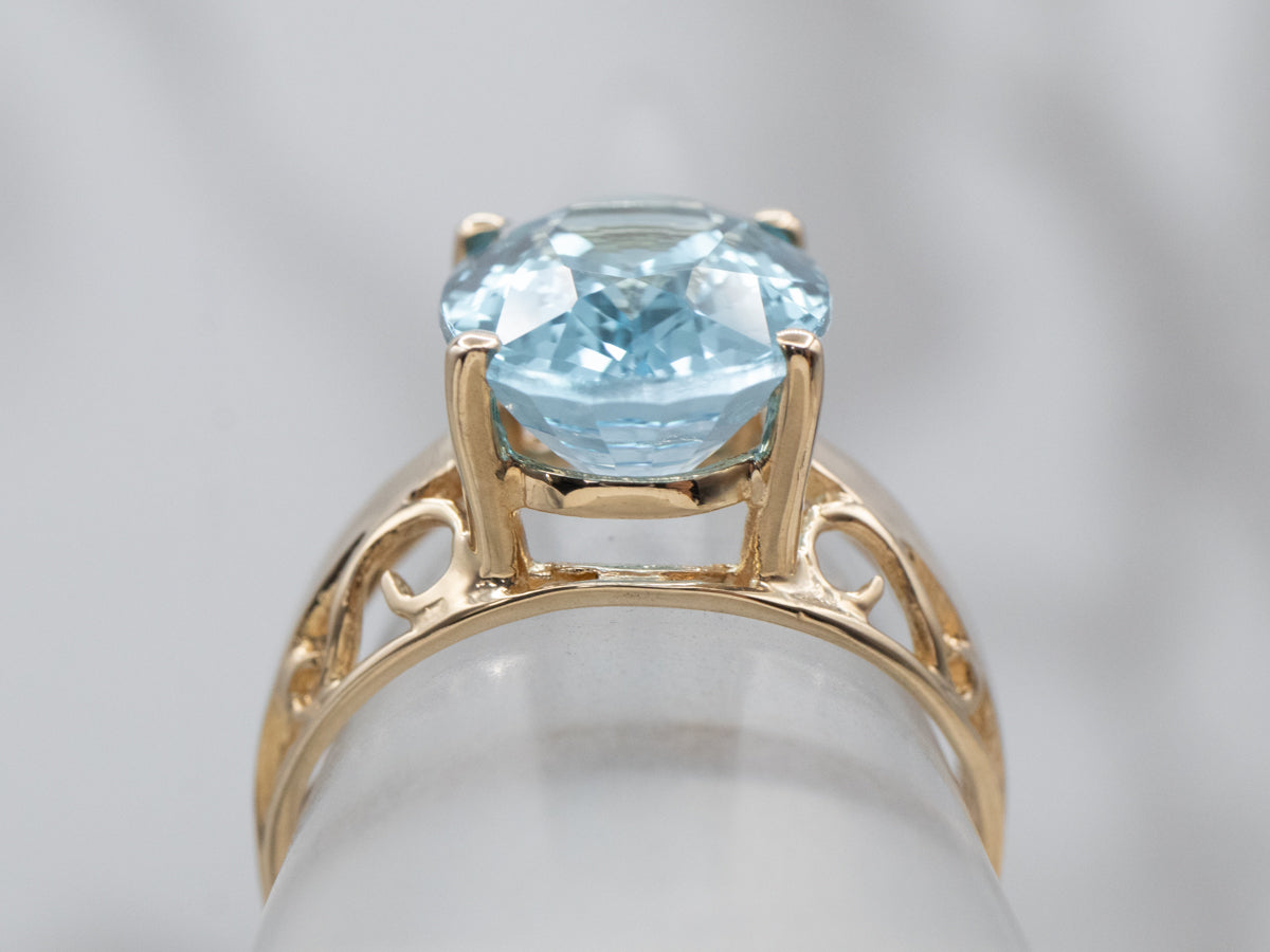 Gold Blue Topaz Filigree Ring