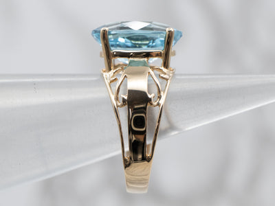 Gold Blue Topaz Filigree Ring