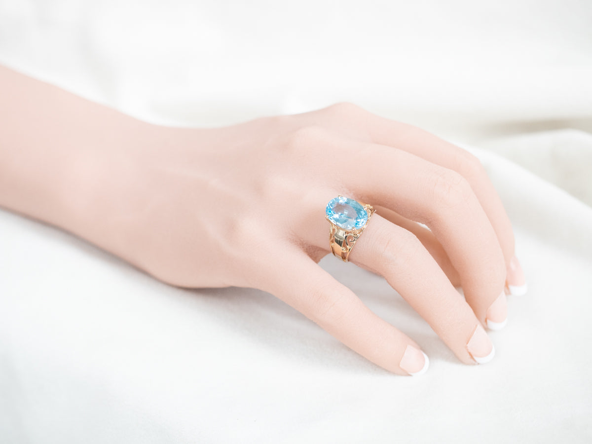 Gold Blue Topaz Filigree Ring