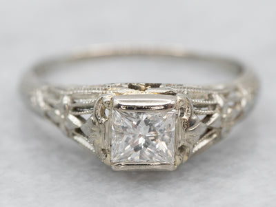 Art Deco Princess Cut Diamond Engagement Ring