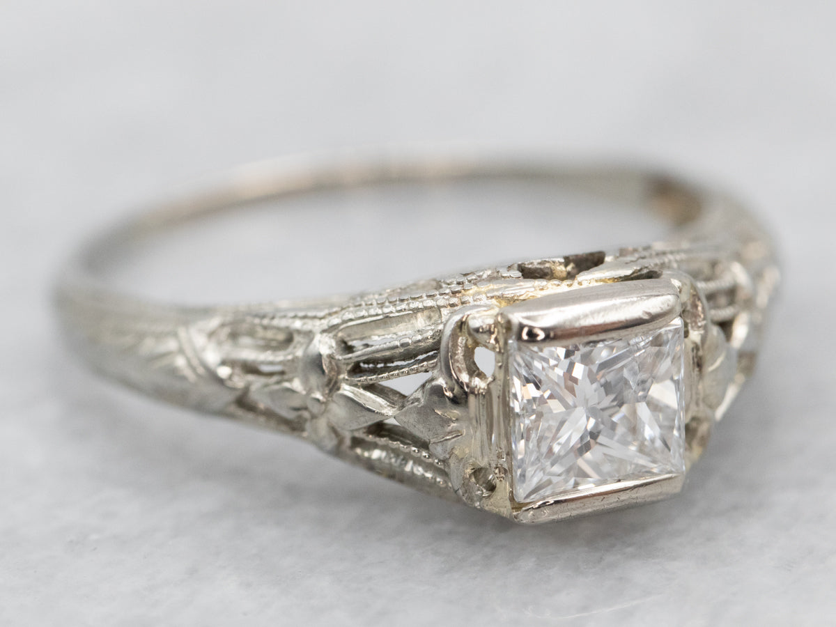 Art Deco Princess Cut Diamond Engagement Ring