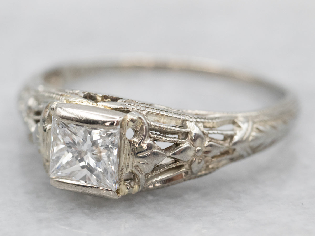 Art Deco Princess Cut Diamond Engagement Ring