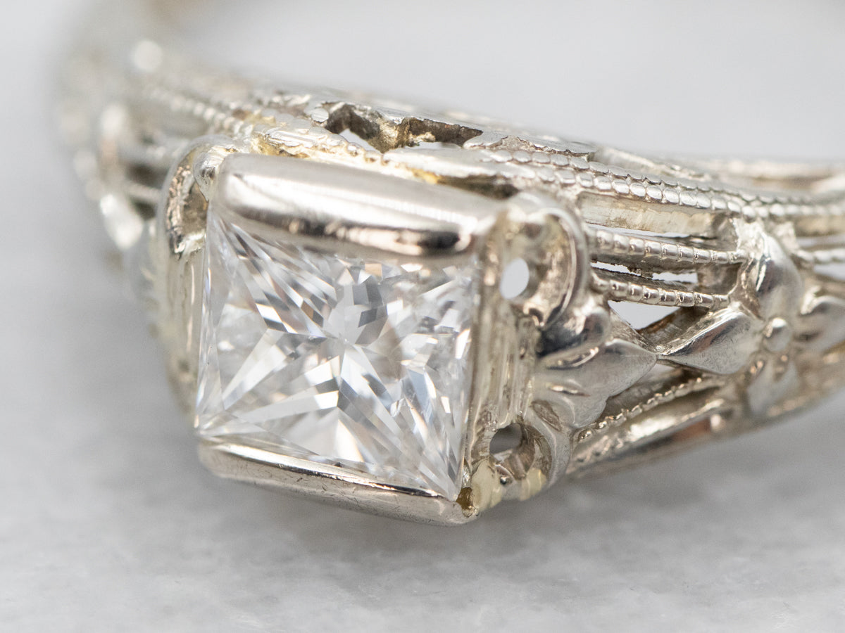 Art Deco Princess Cut Diamond Engagement Ring