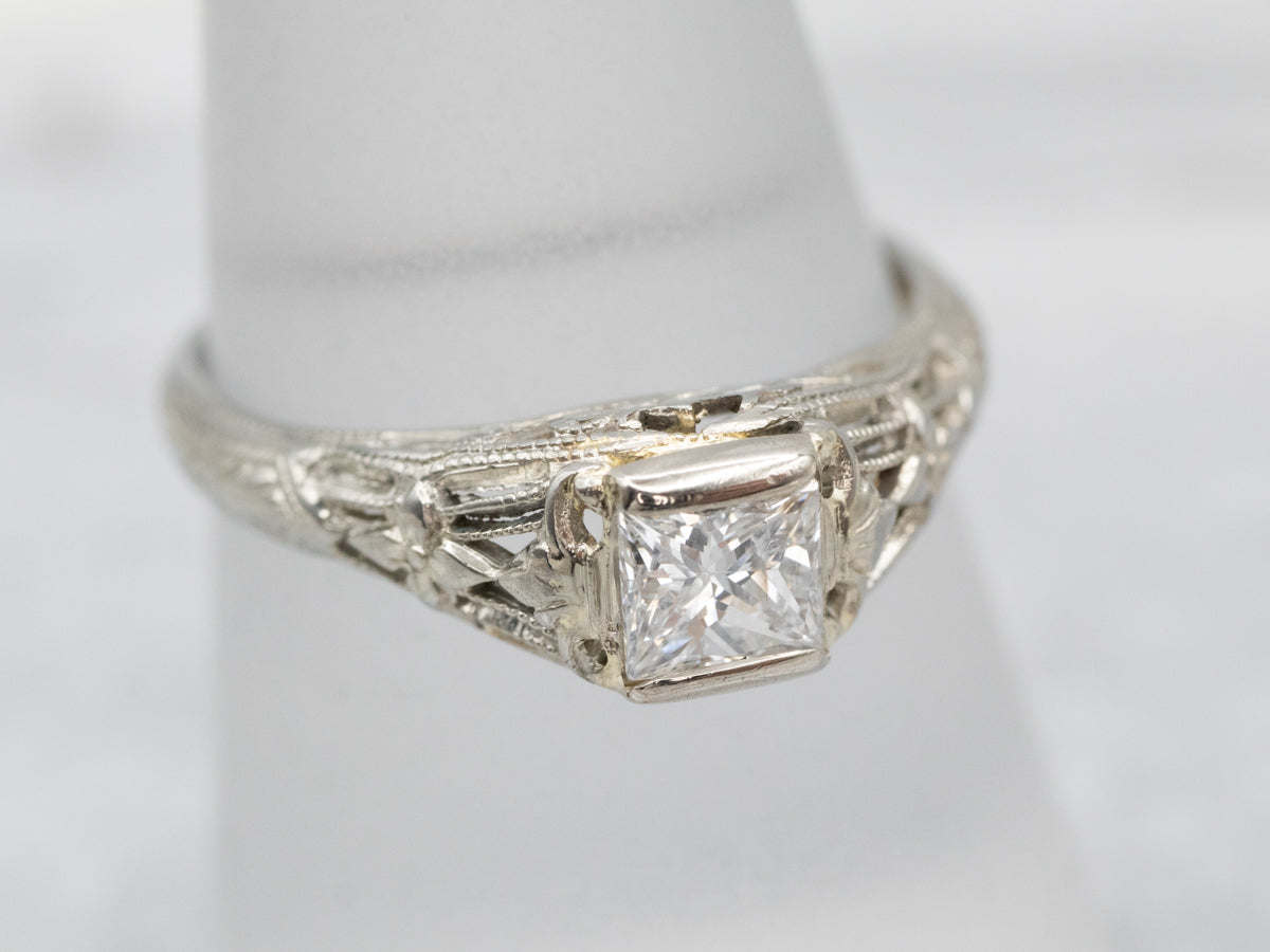 Art Deco Princess Cut Diamond Engagement Ring