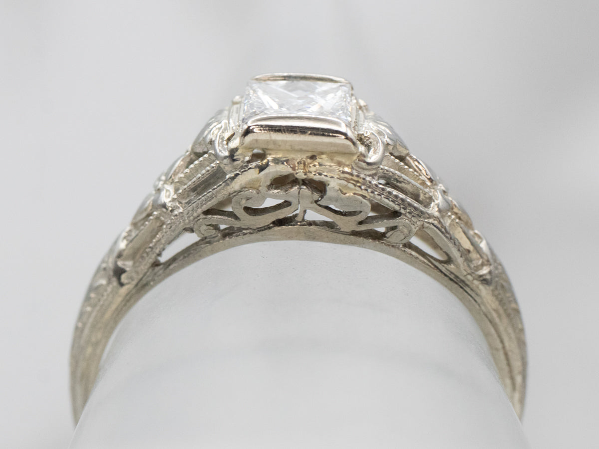 Art Deco Princess Cut Diamond Engagement Ring