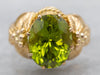 18K Yellow Gold Vintage Botanical Peridot Oval Solitaire Ring