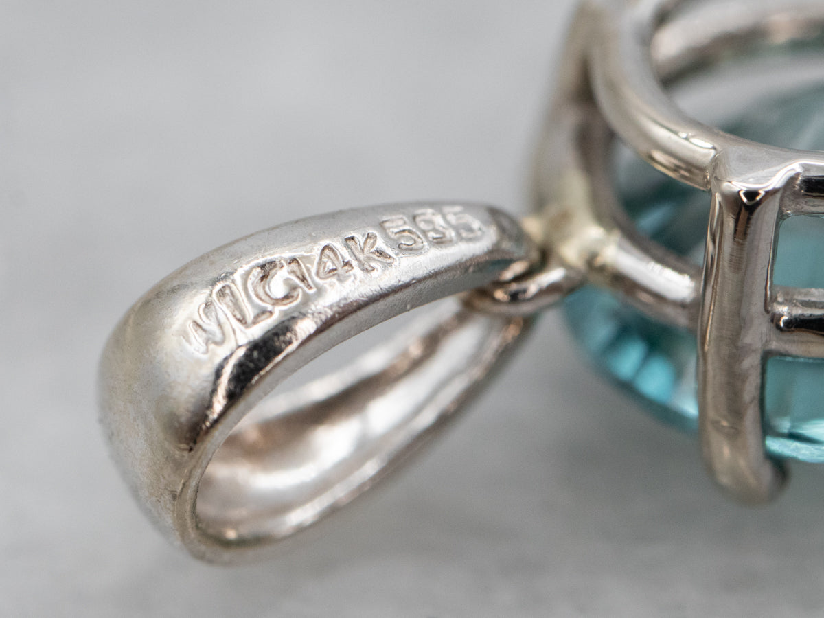 Simple Blue Zircon Solitaire Pendant in 14K White Gold