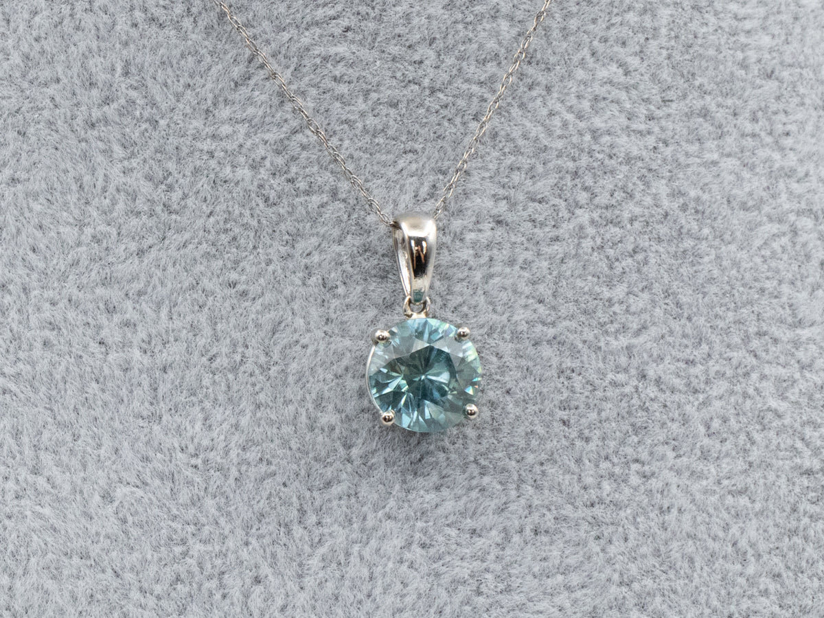 Simple Blue Zircon Solitaire Pendant in 14K White Gold