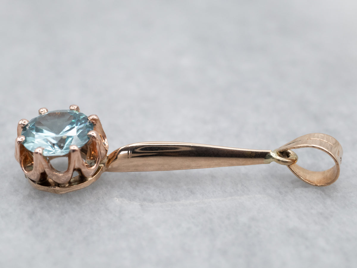 Elongated Blue Zircon Drop Pendant
