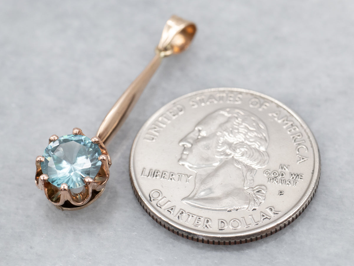 Elongated Blue Zircon Drop Pendant