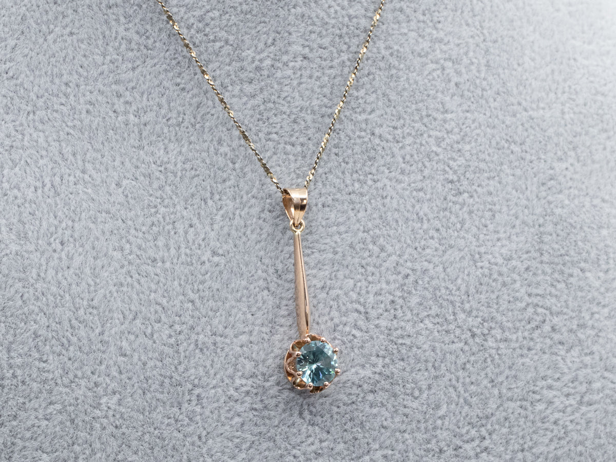 Elongated Blue Zircon Drop Pendant