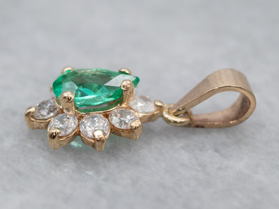 Teardrop Emerald and Diamond Halo Pendant