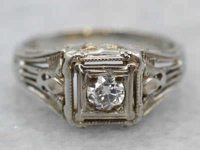 Art Deco 18K Gold Diamond Solitaire Engagement Ring