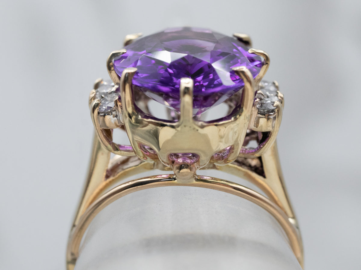 Gold Amethyst and Diamond Cocktail Ring