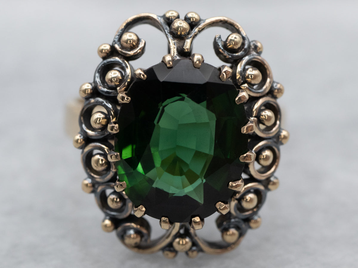 Ornate Green Tourmaline Cocktail Ring