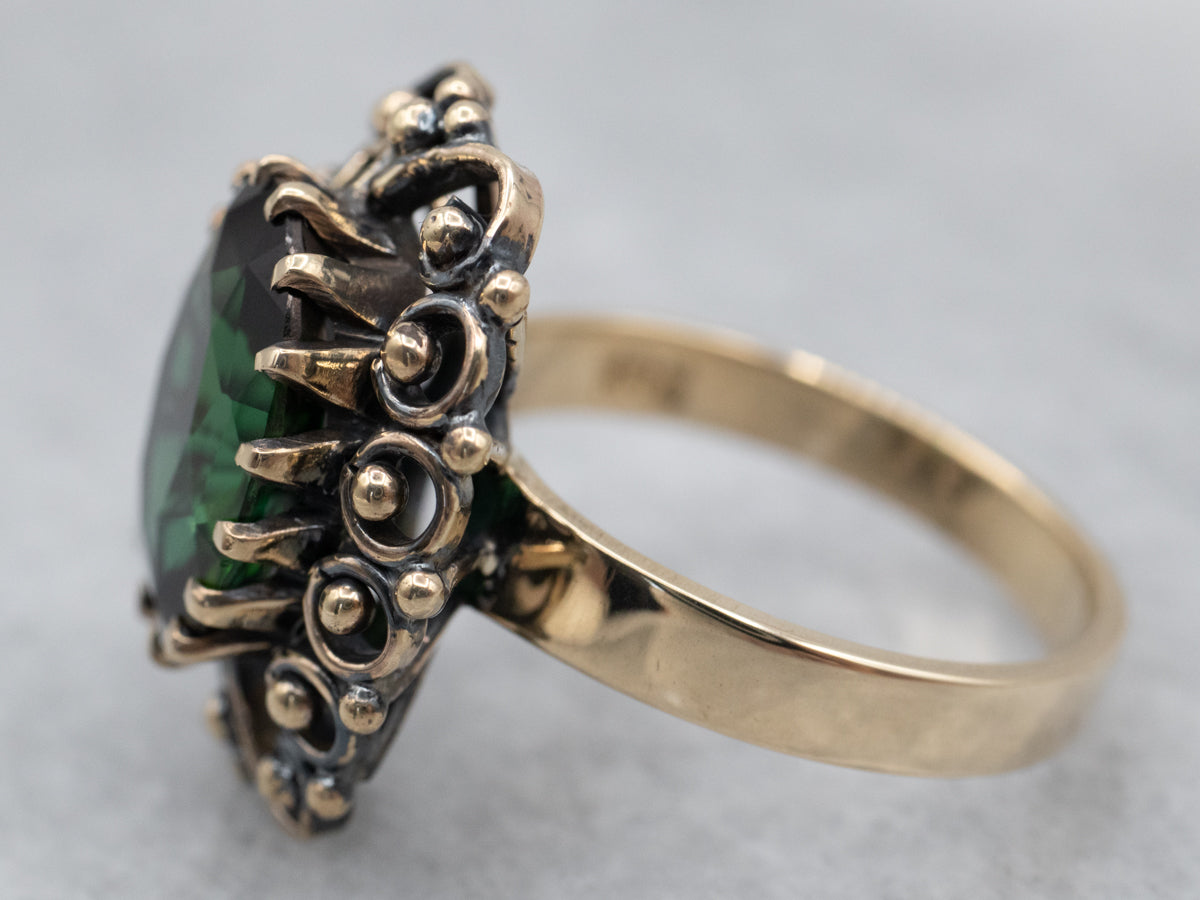 Ornate Green Tourmaline Cocktail Ring