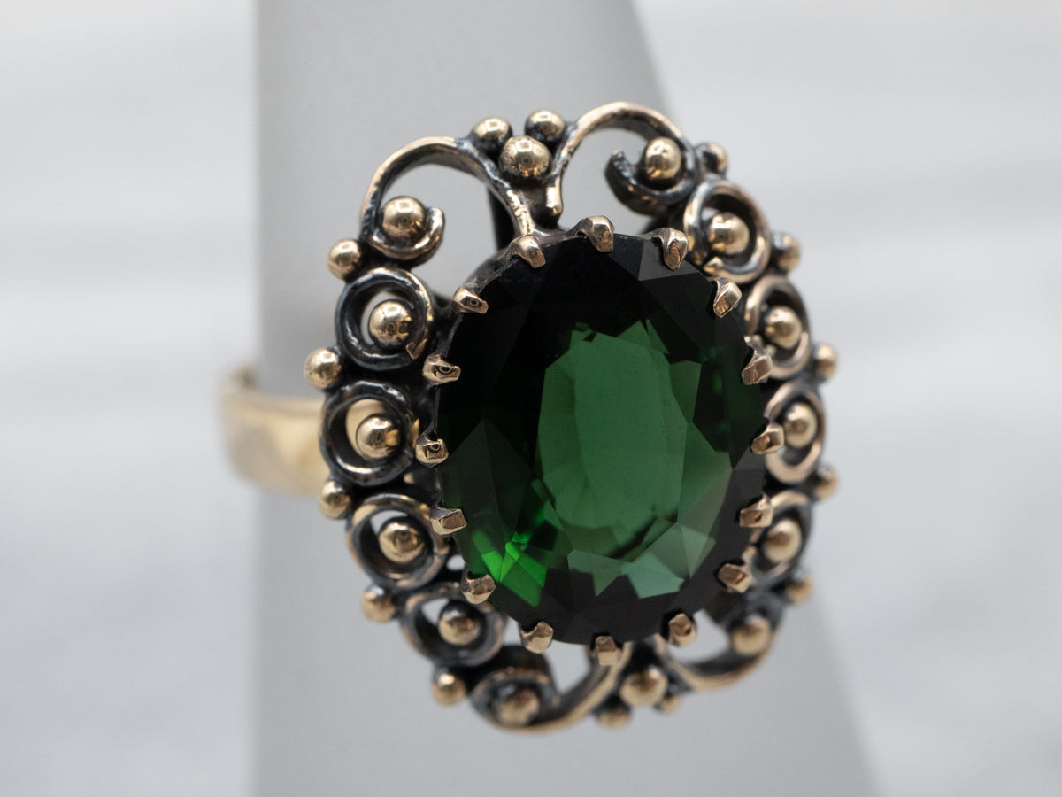 Ornate Green Tourmaline Cocktail Ring